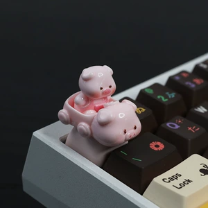 [跨境热销飞猪机械键盘帽个性化键帽可爱粉色猪十字轴解压键帽盲盒]