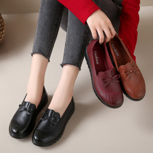 Mother Shoes Spring and Autumn Leather Shoes Soft Bottom Soft Surface Non-slip Middle-aged and Elderly Women's Single Shoes for Work Comfortable Elderly Black Middle-aged