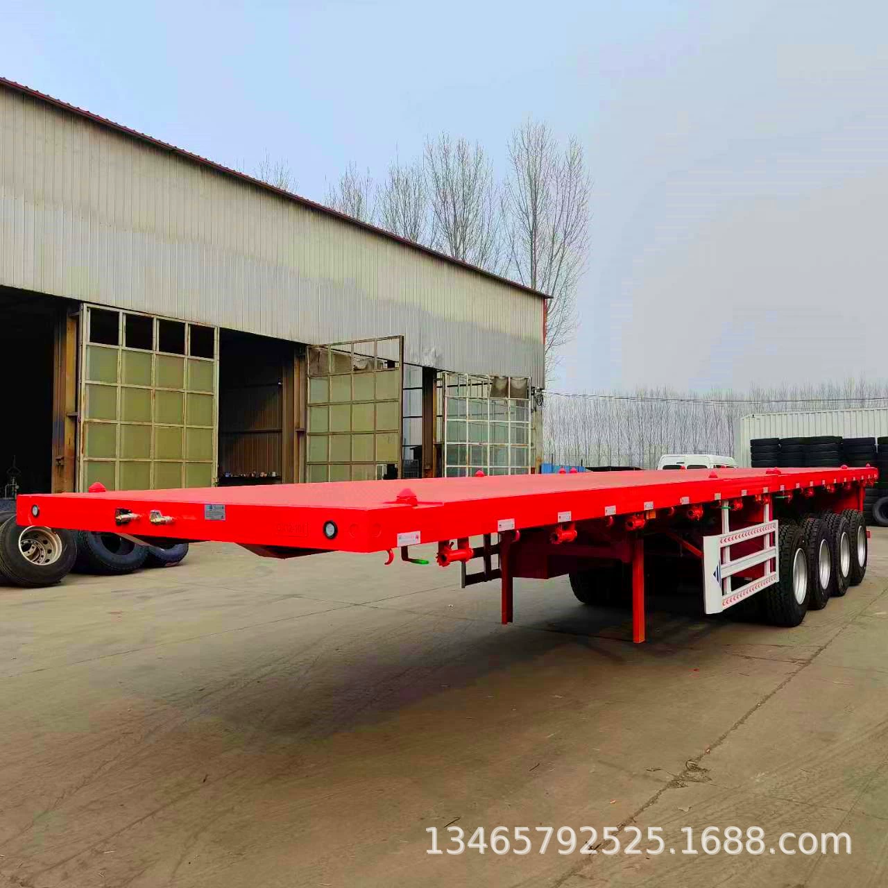 Экспорт плоского низкорамного полуприцепа для контейнеров, портового плоского низкорамного полуприцепа