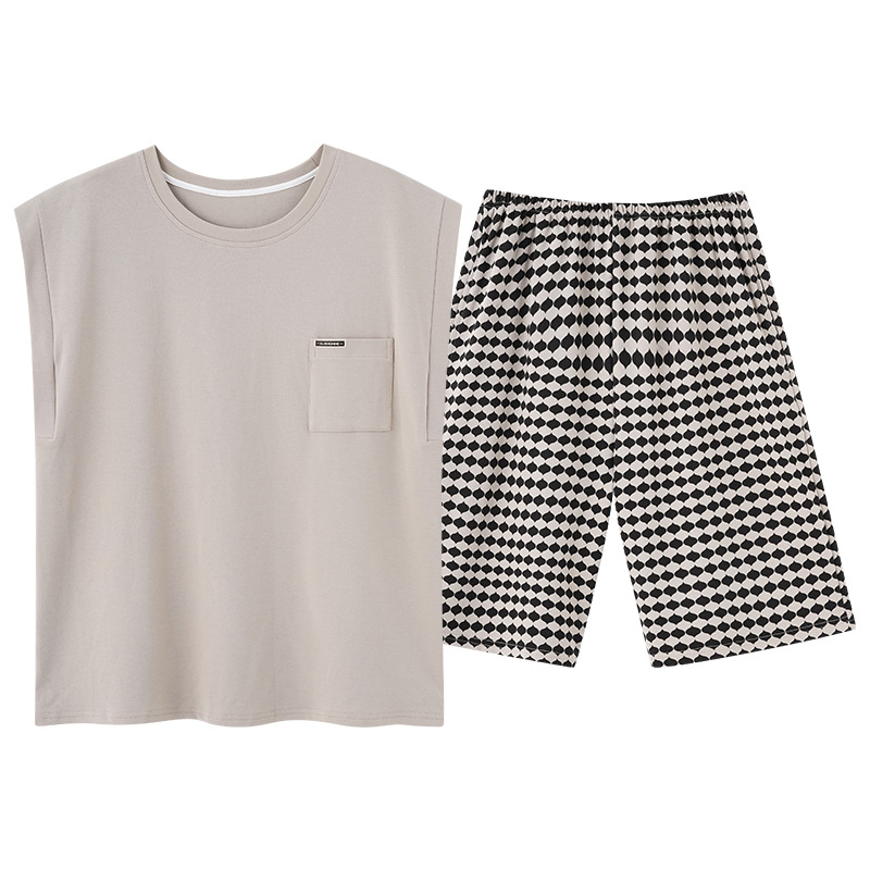 Pijamas de pareja para mujer con almohadilla para el pecho pantalones cortos sin mangas de algodón fino de verano para hombre traje de servicio a domicilio de talla grande suelto
