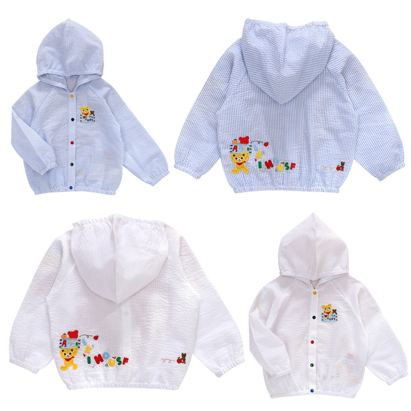 Children's Clothing for Boys and Girls, Cartoon Bear Letter Embroidered Hooded Jacket, Cardigan, Sun Protection Clothing, Drop Shipping