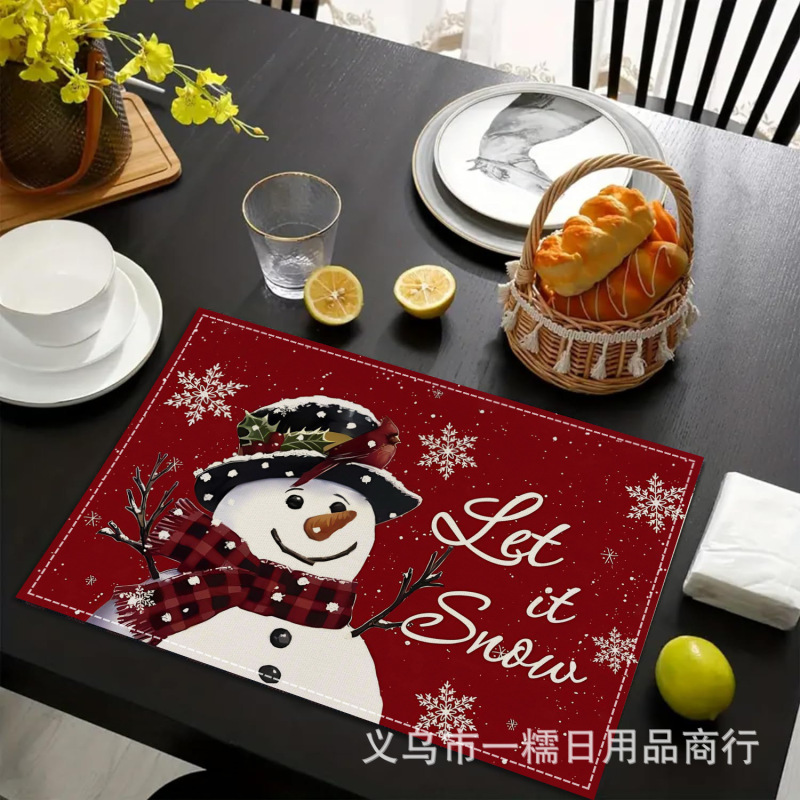クロスボーダー爆発クリスマス雪だるま食事マット雪格子テーブルマットクリスマスパーティー装飾断熱マット祝日装飾|undefined