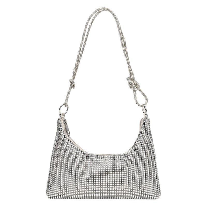 Ready Stock Cross-Border European & American Sparkling Rhinestone Zipper Knot Underarm Bag Crescent Shoulder Bag Women's Diamond Evening Bag - Thumbnail 5