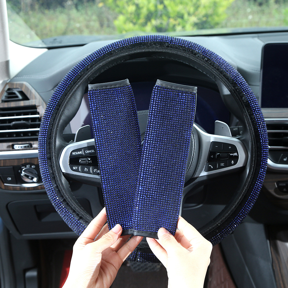Full-diamond car steering wheel cover, dazzling rhinestone seatbelt shoulder pad, universal for all seasons, rearview mirror protective cover, wholesale