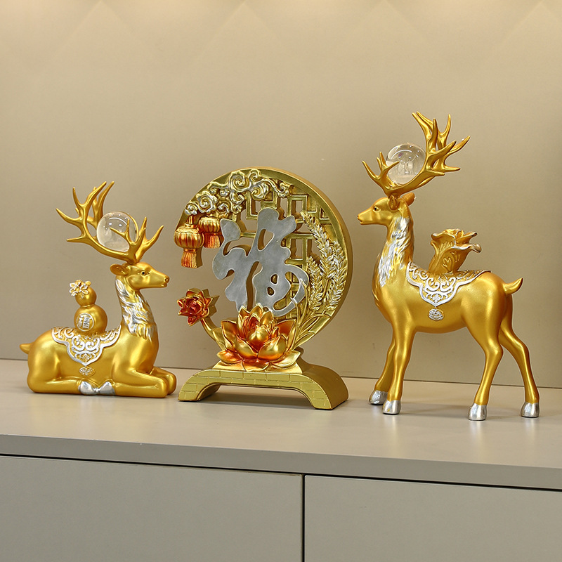 Light Luxury Lucky Deer Home Furnishings Housewarming and Opening Fulu Double Deer Decorative Gifts Living Room Entrance Resin Crafts