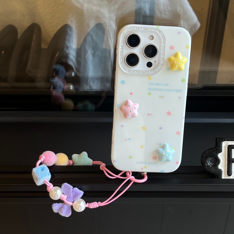 Estrellas tridimensionales de color coreanas para Apple 16ProMax funda para teléfono móvil 15Pro/14Pro cadena 13 nuevo 16P