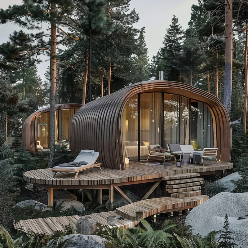Casa de madera de modelado móvil al aire libre Bosque idílico Villa de lujo de vacaciones punto escénico de tarjetas de perforación en línea característica casa de madera