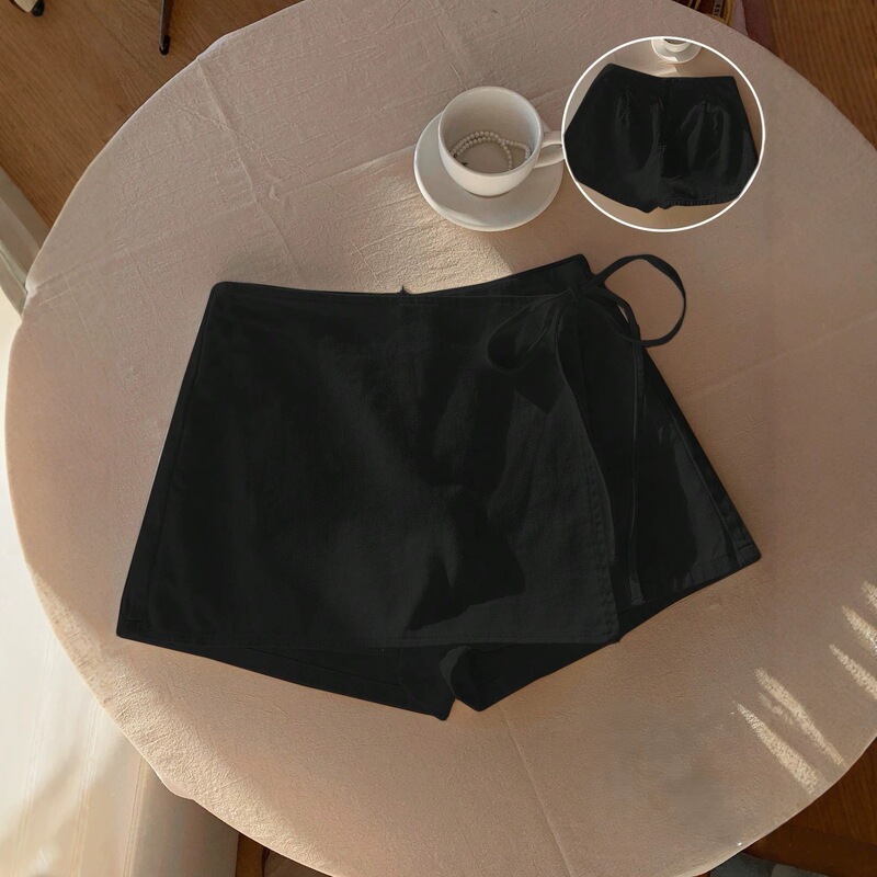 2026 Cross-Border New Product Spring/Summer Linen Solid Color Casual Sports Elastic Waist Drawstring Shorts Versatile Slimming Skirt-Pants