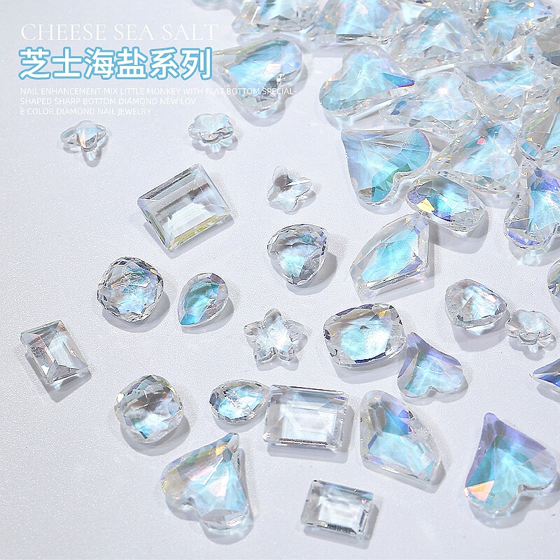 Net Red new sea salt cheese nail drill wholesale ice transparent Aurora sharp bottom fat square crooked heart bulb drill nail jewelry