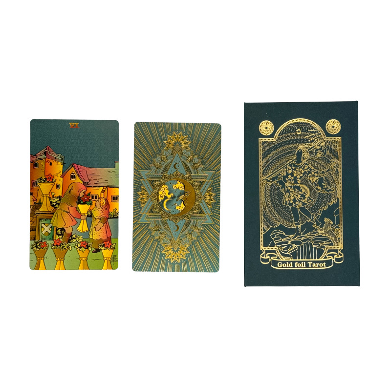 Suministro transfronterizo de lámina de oro Tarjeta de tarot Carlo tarjeta Torre libro tarot impresión en color PVC impermeable manual juego de mesa mantel