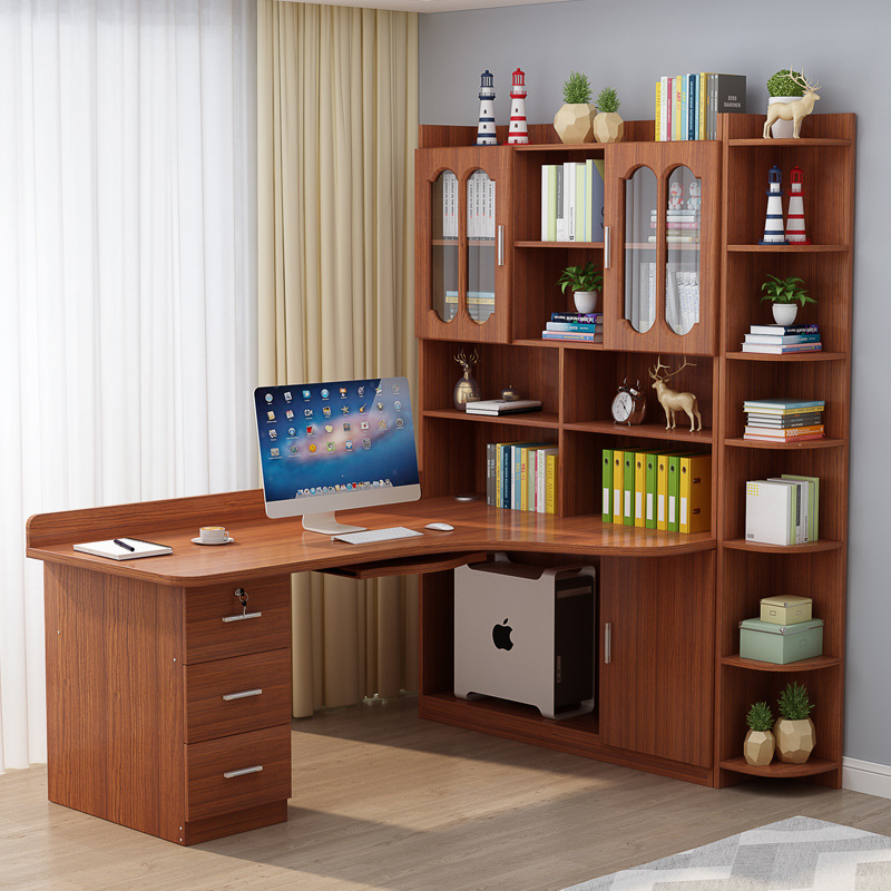 T & G Computer Desk Solid Wood Corner Desktop Home Student Writing Desk with Bookcase Table Corner Desk Bookshelf 1