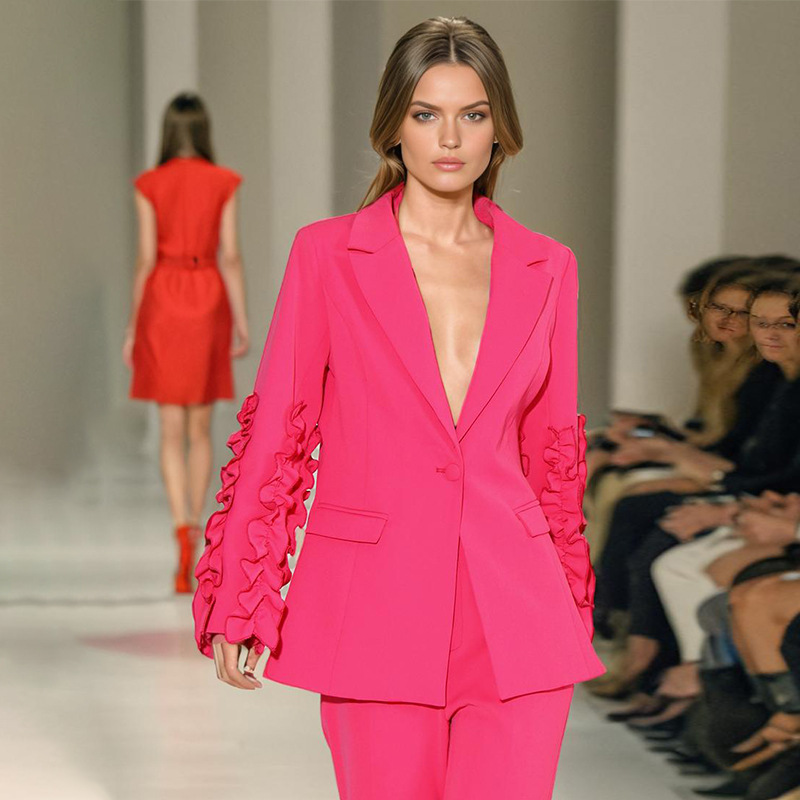 Women's Clothing elegant commuter suit jacket + flared suit pants_voghion.com