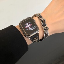 牛仔克罗心双圈真皮细款表带适用苹果手表iwatchS987654SE女ultra