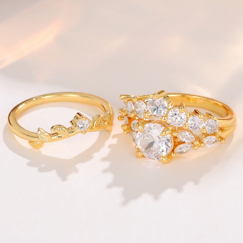 Ig Style Shiny Round Leaves Copper Inlay Zircon Rings display picture 6