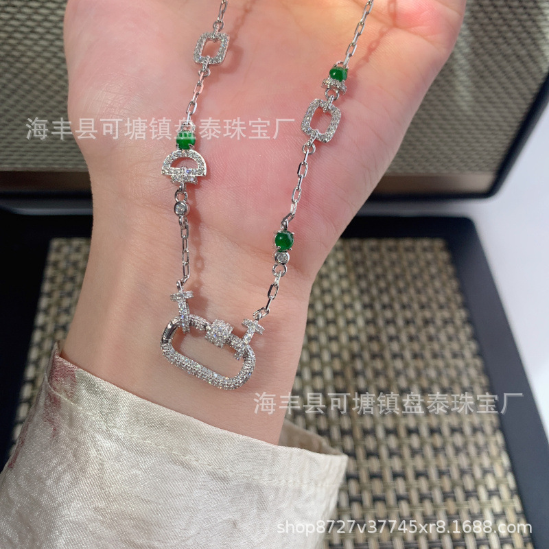 メーカー卸売天然危険材料翡翠宮殿スタイルネックレス鎖骨チェーン S925 シルバー象嵌|undefined