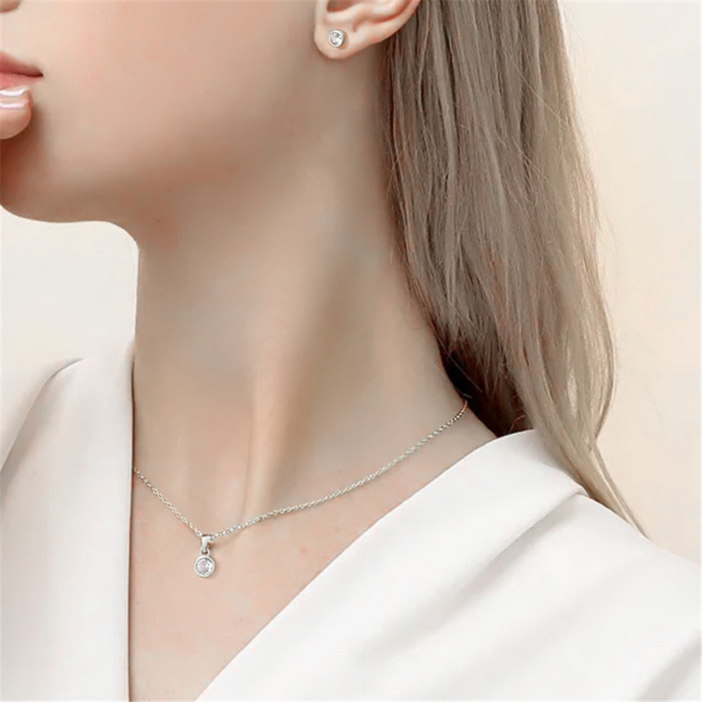 6g Weight Zircon Inlay Material Jewelry Set Classification Earrings + Necklace Quantity Holiday, Daily Occasion 925 Sterling Silver Material Round Pattern Women's Gender Inlay Design Shiny Style 925 Sterling Silver Zircon Inlay Round Jewelry Set 1
