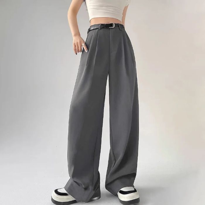 Unbranded Pants Wide-Leg Pleated Dark Grey