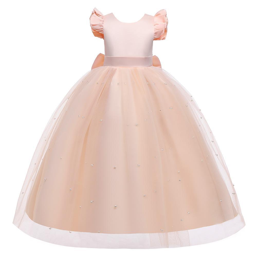 Nuevo vestido largo sin mangas hecho a mano perla vestido de noche ropa de rendimiento vestido de princesa vestido de los niños