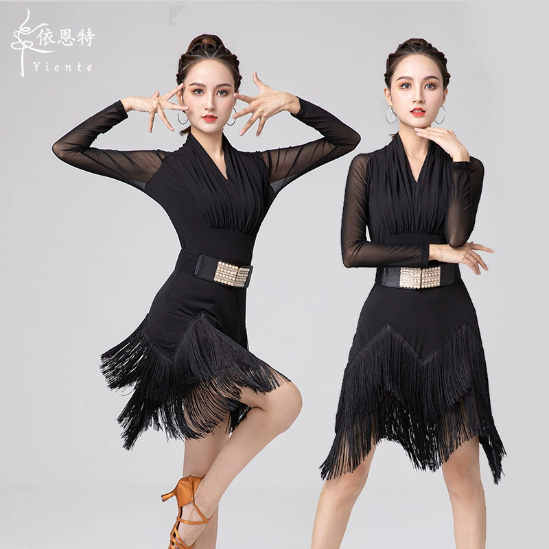 Одежда для латинских танцев взрослая Женская осень новая одежда для выступлений платье конкурсная одежда тренировочная одежда Одежда для выступлений танцевальная одежда