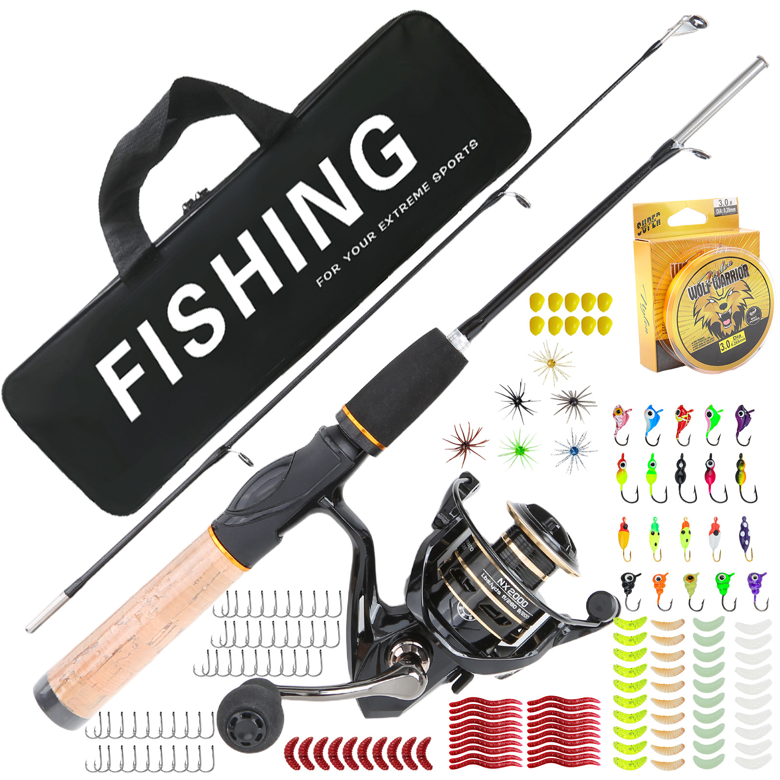 78cm two-section ice fishing rod set with fishing reel, complete fishing accessories, outdoor winter fishing gear, wholesale available