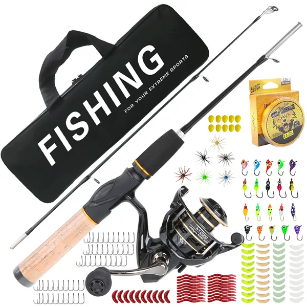 78cm two-section ice fishing rod set with fishing reel, complete fishing accessories, outdoor winter fishing gear, wholesale available