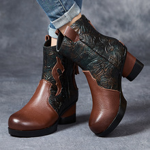 头层牛皮英伦风骑士风冬季靴子女中筒靴厚底真皮马丁靴（勾子靴）