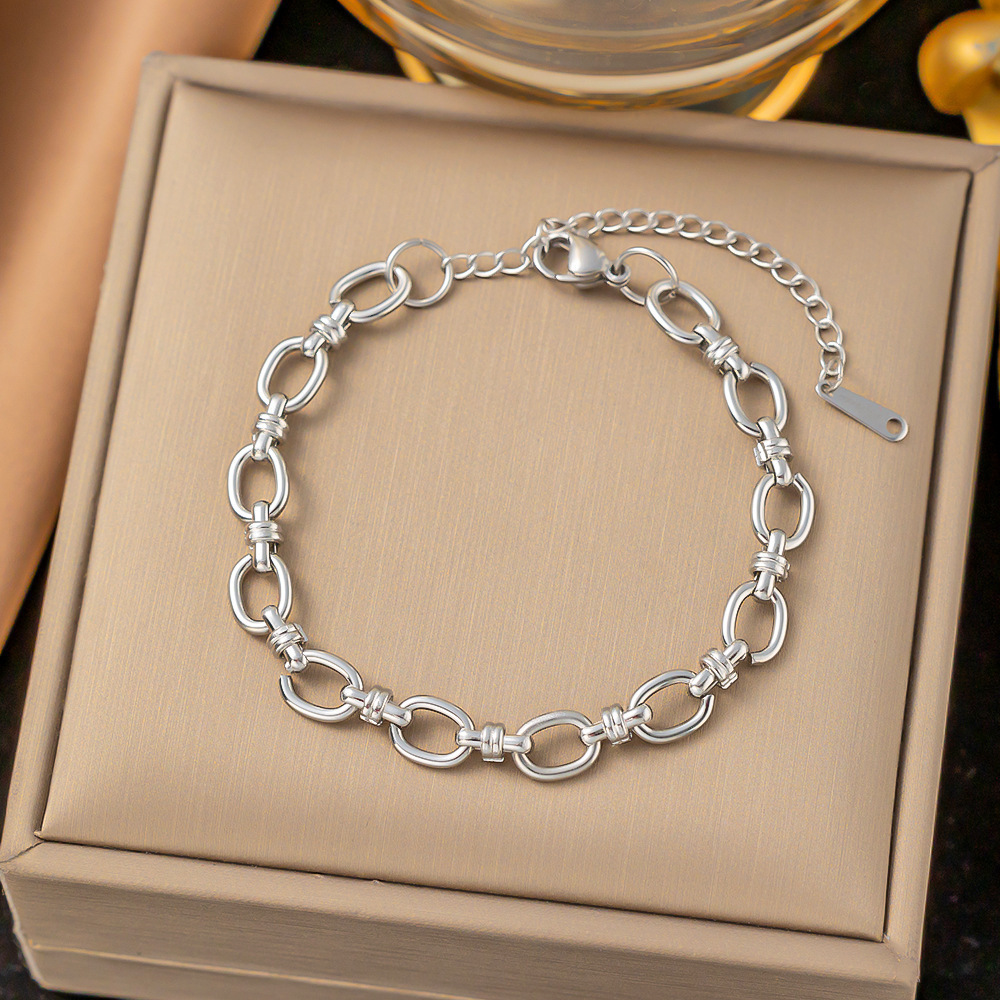 46【e58】 round cuban chain bracelet steel color