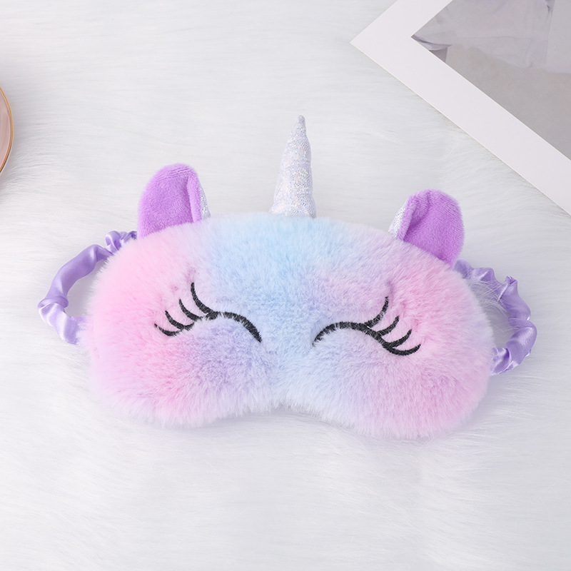 Máscara de ojo de felpa bordada de piel de conejo lindo transfronterizo sombreado protección de los ojos del sueño máscara de ojo lindo del oído del unicornio en stock