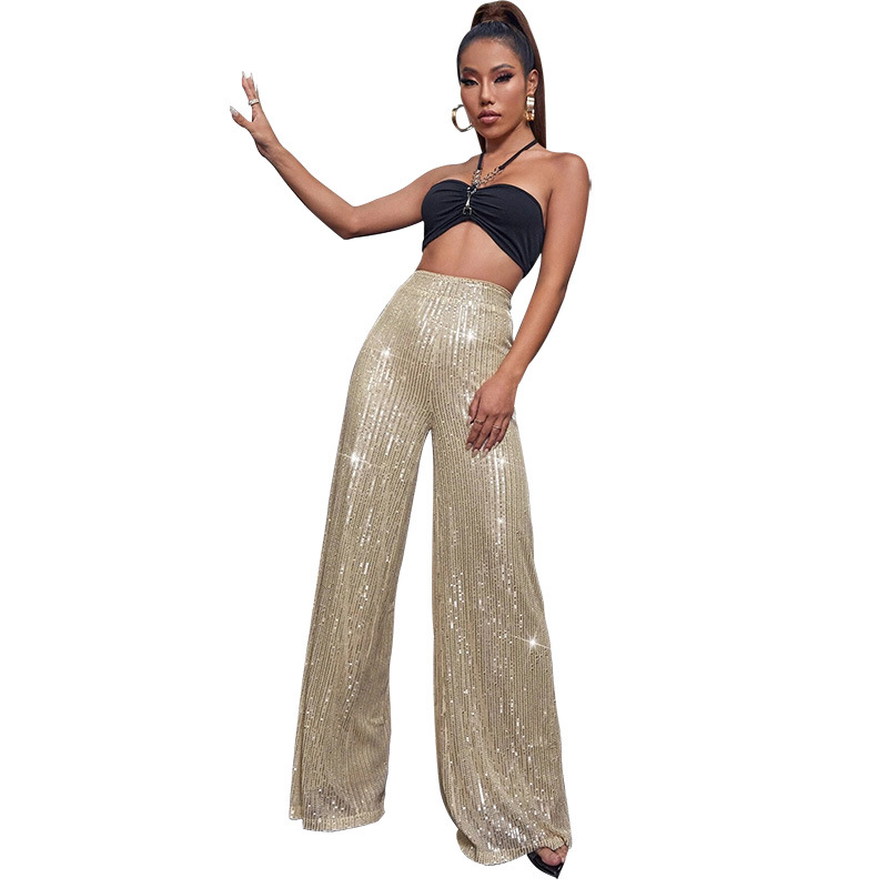 Women's Party Street Fashion Solid Color Full Length Sequins Casual Pants display picture 36