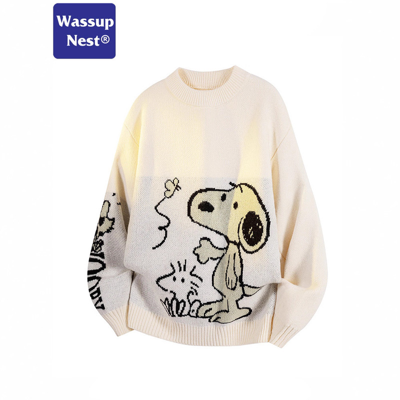 Wassup Snoopy Embroidered Cartoon Round Neck Pullover Knitwear Spring, Autumn and Winter Warm Fleece-Lined Thick Bottoming Knitwear Wassup Snoopy Embroidered Cartoon Round Neck Pullover Knitwear Spring, Autumn and Winter Warm Fleece-Lined Thick Bottoming Knitwear
