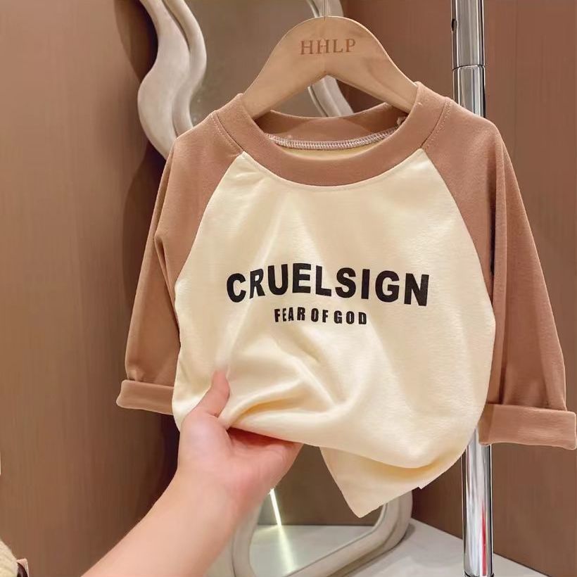 Nuevos niños de fondo camisa de manga larga cálido pequeño y mediano niños y niñas Single Top Primavera y Otoño Invierno pullover ropa de otoño ropa para niños