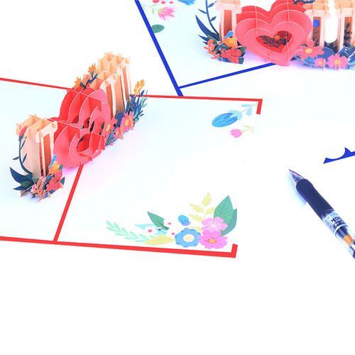 Manufacturer supplies Valentine's Day greeting cards color printed 3D cross-border love blessing cards paper carving ILOVEYOU cards