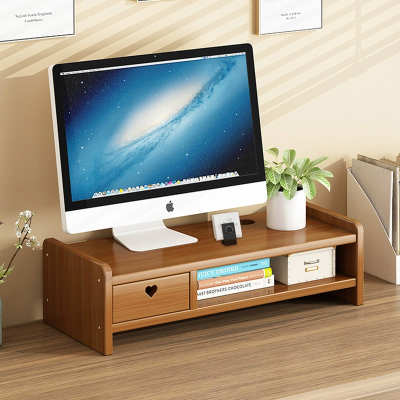 Бамбуковый настольный коврик для компьютерного монитора, увеличивающая полка, базовый кронштейн, офисная настольная стойка для хранения