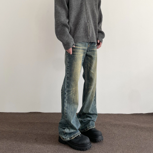 American-style High Street Vibe Vintage Washed Old Jeans Men's Trendy Straight Micro-pull Slim cleanfit Long Pants