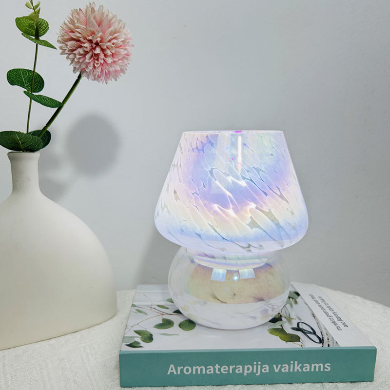 Lámpara de mesa de setas coloridas luz de noche Retro Luz de cristal lámpara de noche de lujo sala de estar estudio dormitorio lámpara de ambiente de estilo americano
