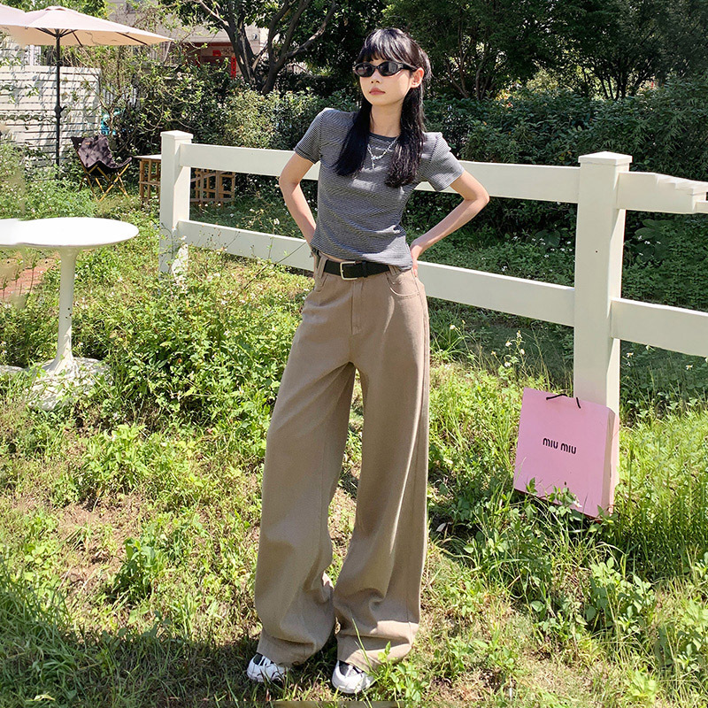 復古卡其高腰顯瘦百搭垂感牛仔褲女2025春秋新款寬鬆直筒拖地褲