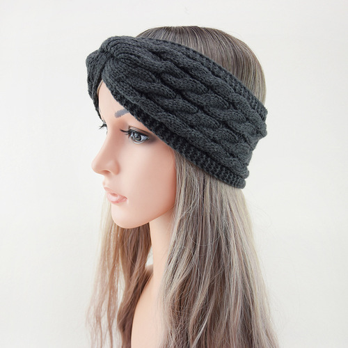 European and American cross-knitted cable hairband, thick yarn knitting sports headband, ear protection, warm, lined for cold prevention, head cover