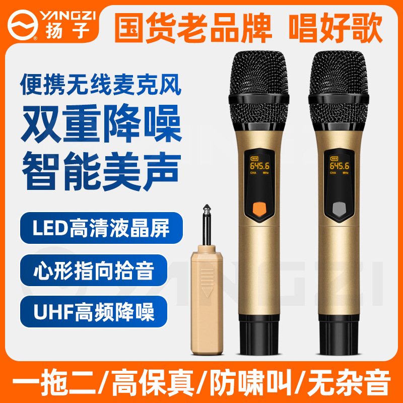 无线麦克风充电一拖二家用KTV声卡舞台直播K歌专业 手持话筒|undefined
