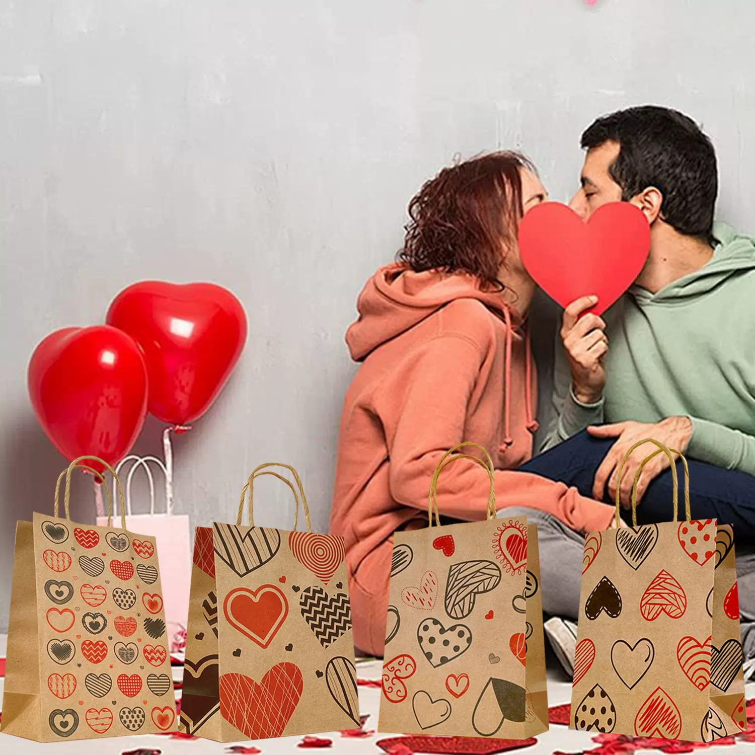 亚马逊爱心主题黄牛皮纸袋礼品袋外贸跨境