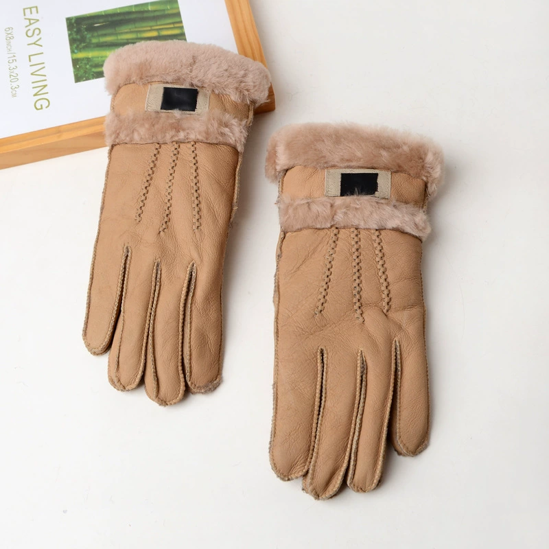 Перчатка из овечьей меха, теплая мужская и женская пара перчатки, пять пальцев шерстяные перчатки