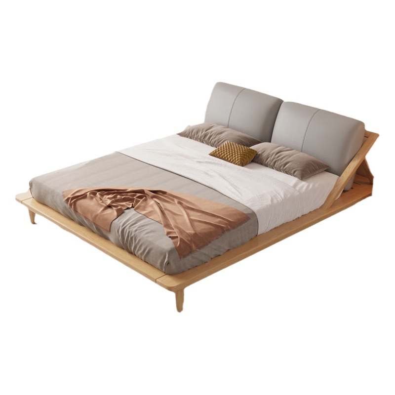 Cama de madera maciza de estilo japonés moderno minimalista nórdico estilo crema tatami doble cama corta pequeño apartamento registro dormitorio principal cama