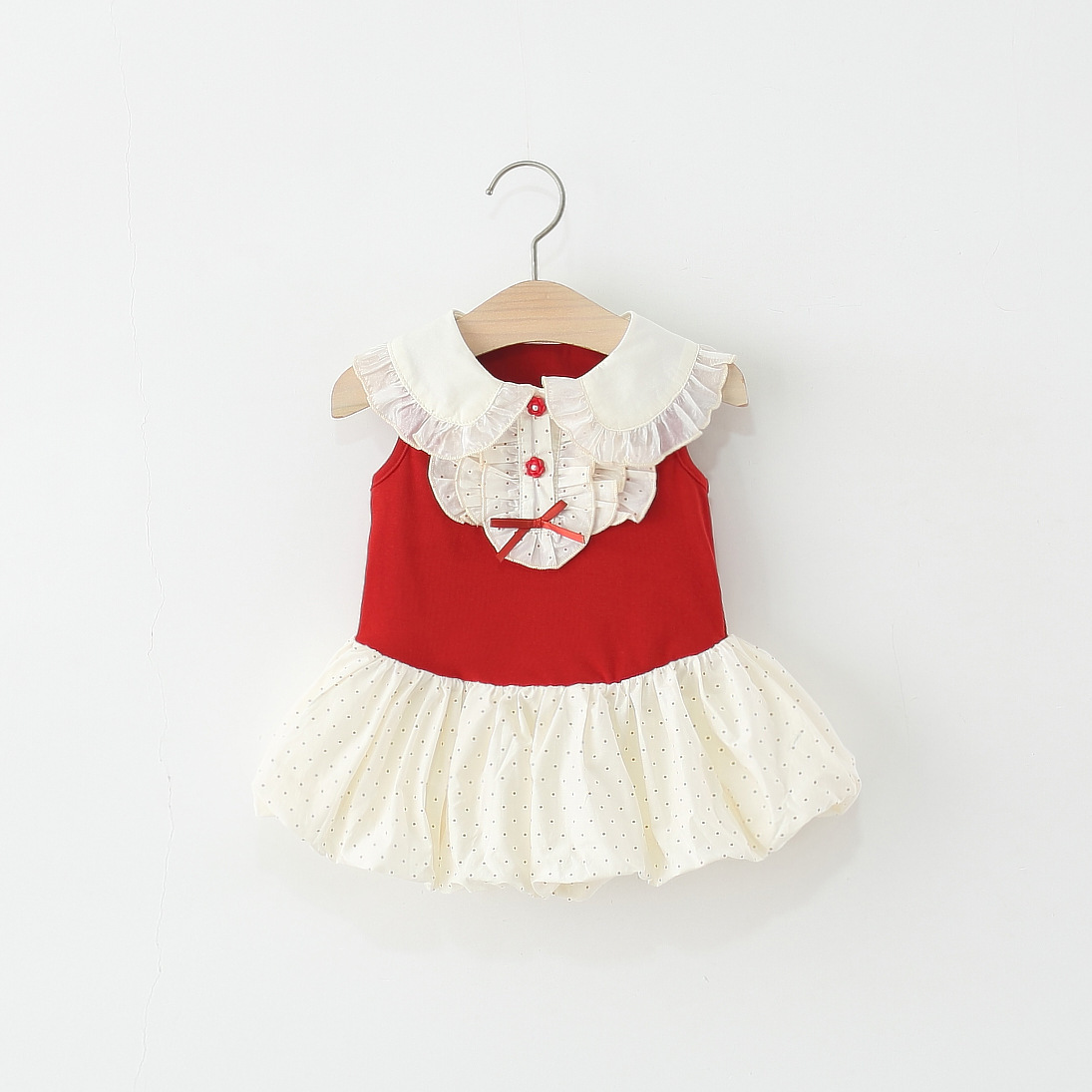 Children's Clothing Girls' Sleeveless Dress Summer Kidsren's Baby Girl Preppy Style Doll Collar Polka Dot Flower Bud Princess Dress