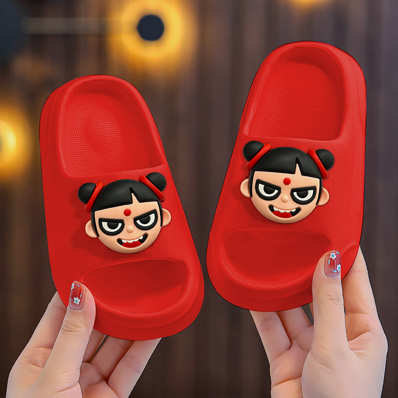 Nezha pantuflas zapatillas para niños verano nuevo estilo dibujos animados fondo suave interior bebé zapatos de playa sandalias