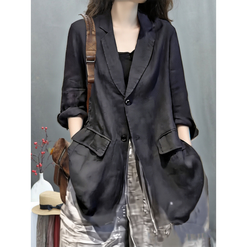 Loose oversized suit with an artistic vibe, casual women's summer thin cardigan, loose and slimming versatile jacket