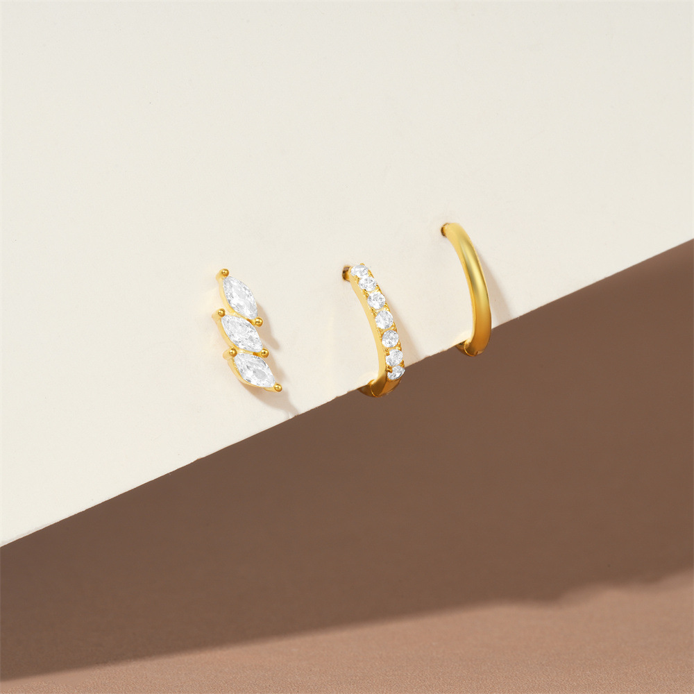 1 Set 925 Sterling Silver Zircon Geometric Earrings Ear Studs display picture 31