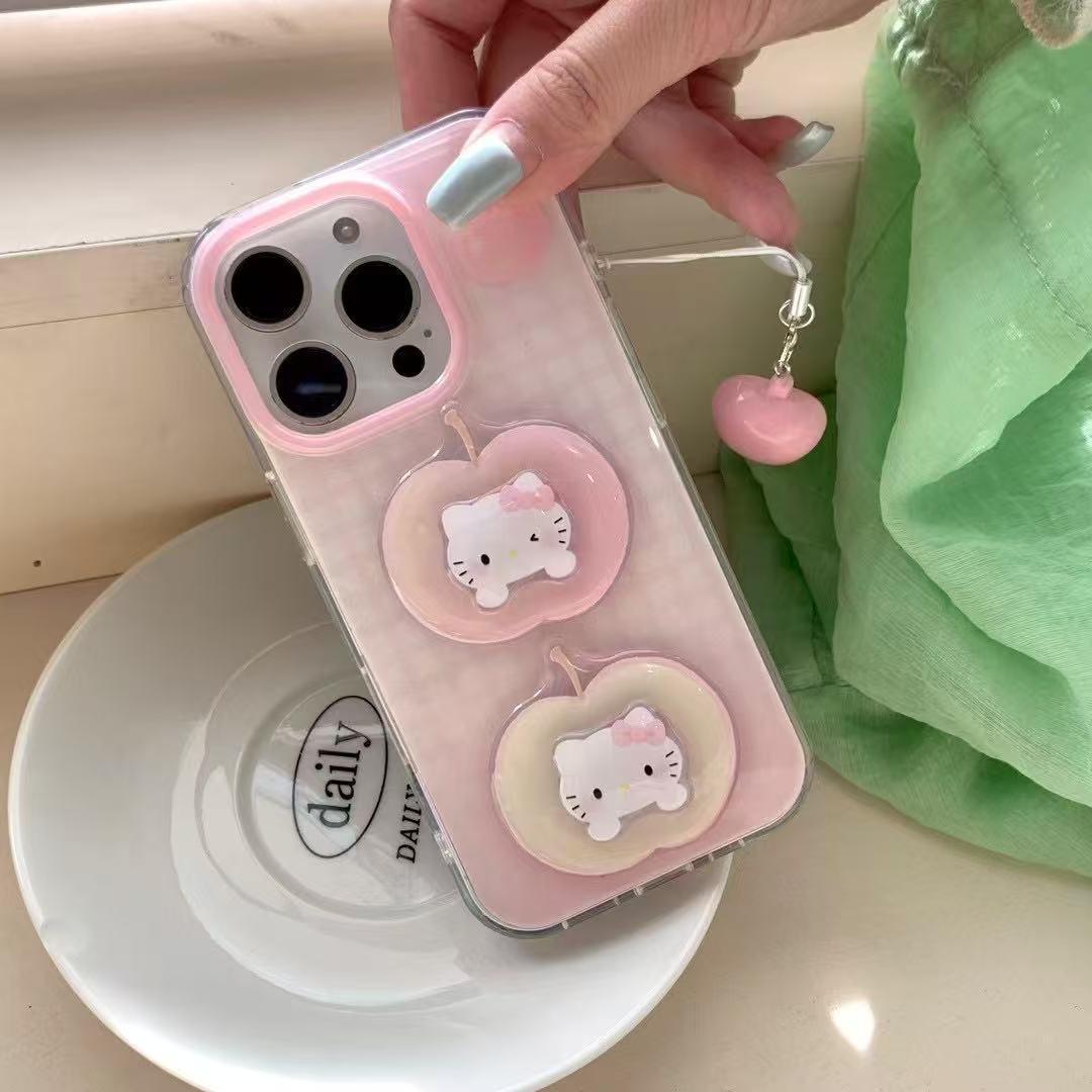 Linda niña corazón rosa tridimensional KT gato para Apple 15ProMax funda para teléfono móvil 16Pro nicho 14/13 nuevo