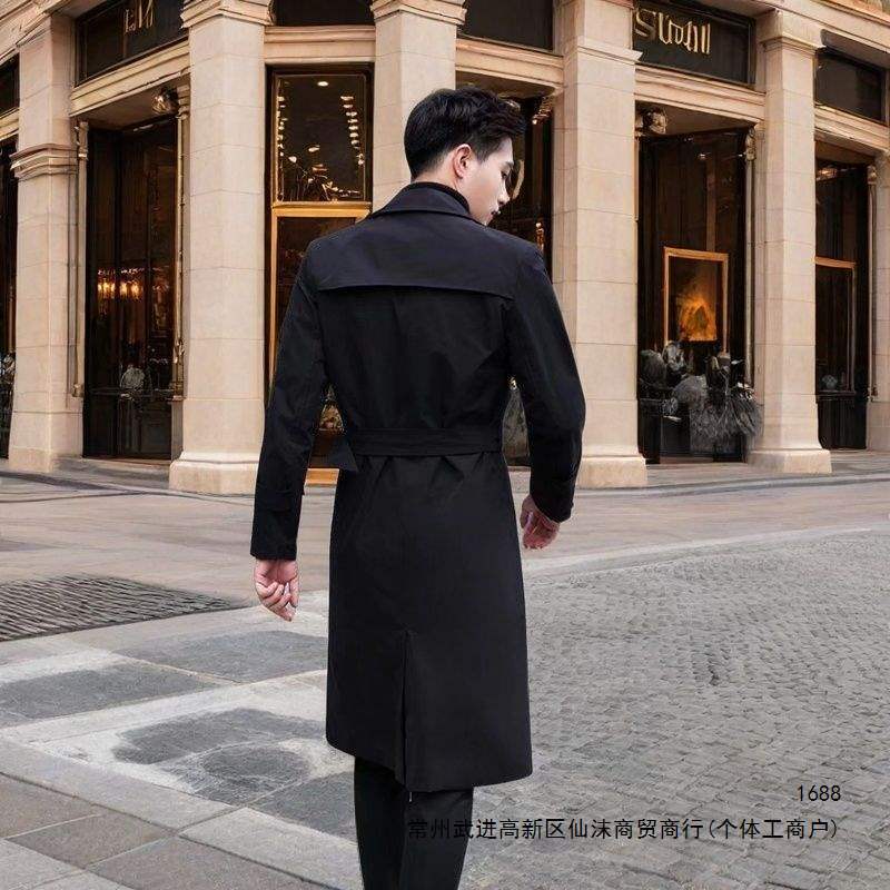 Men's Korean Style Mid-Length Over-the-Knee Trench Coat, Double-Breasted, Loose-Fitting, Casual Overcoat for Autumn and Winter