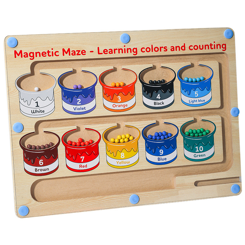 cpc children's maze toy puzzle magnetic wooden counting board magnetic pen maze bead toy free shipping
