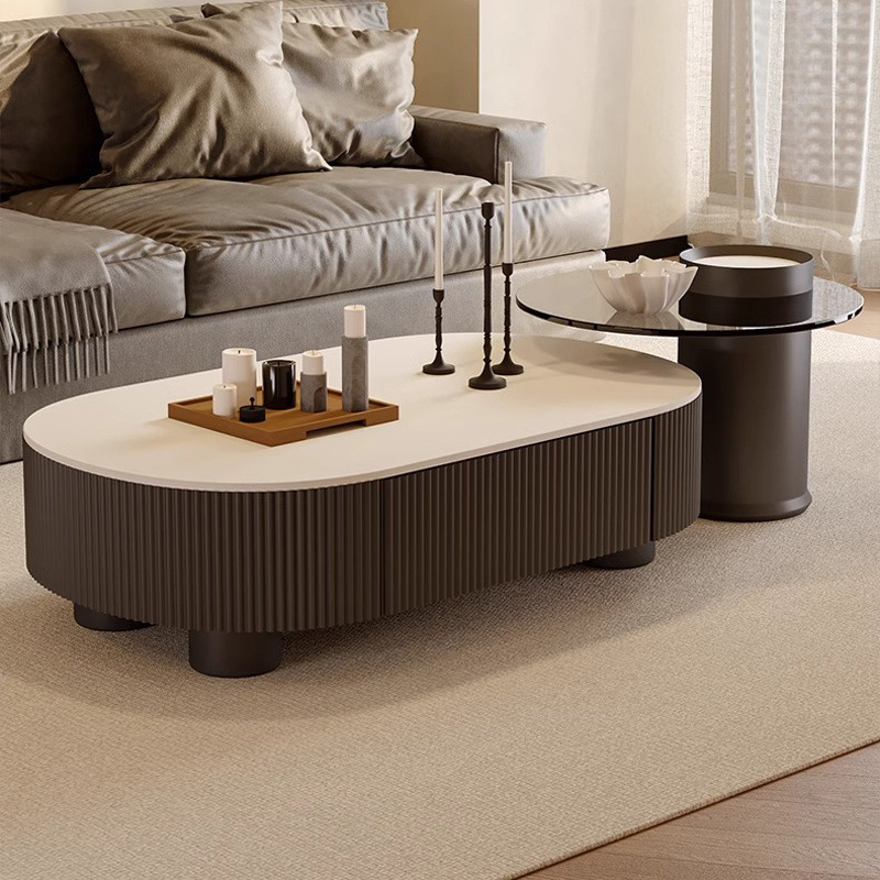 Mesa de té de tabla de roca rectangular ligera de lujo de alto nivel, mesa de té de tabla de roca minimalista italiana, sala de estar doméstica, pequeña casa