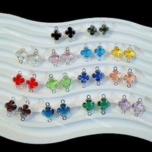 彩色水晶玻璃双吊四瓣花草吊坠挂件diy手工串珠手链耳饰项链配件